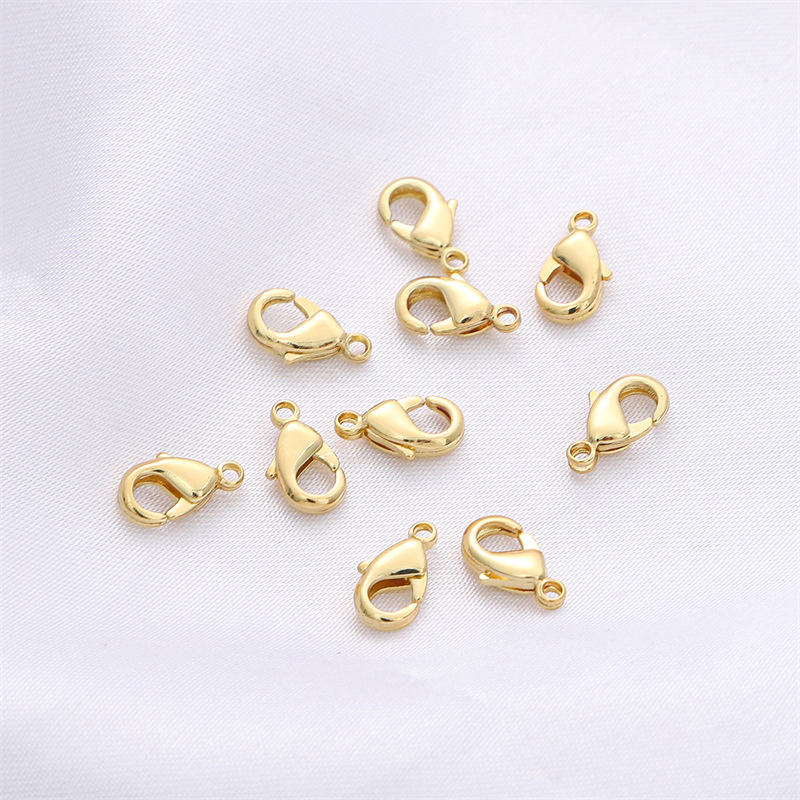 14k包金浅金色爱心形弹簧扣龙虾扣diy手工手链项链扣饰品保色配