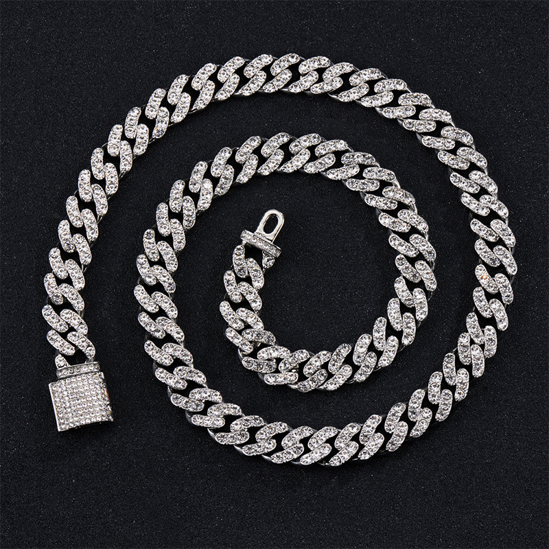 European and American Style Necklace Hip Hop 11mm Box Buckle Miami Heavy Industry Cold Wind Cuban Link Chain Necklace Hip Hop Men's Necklace
