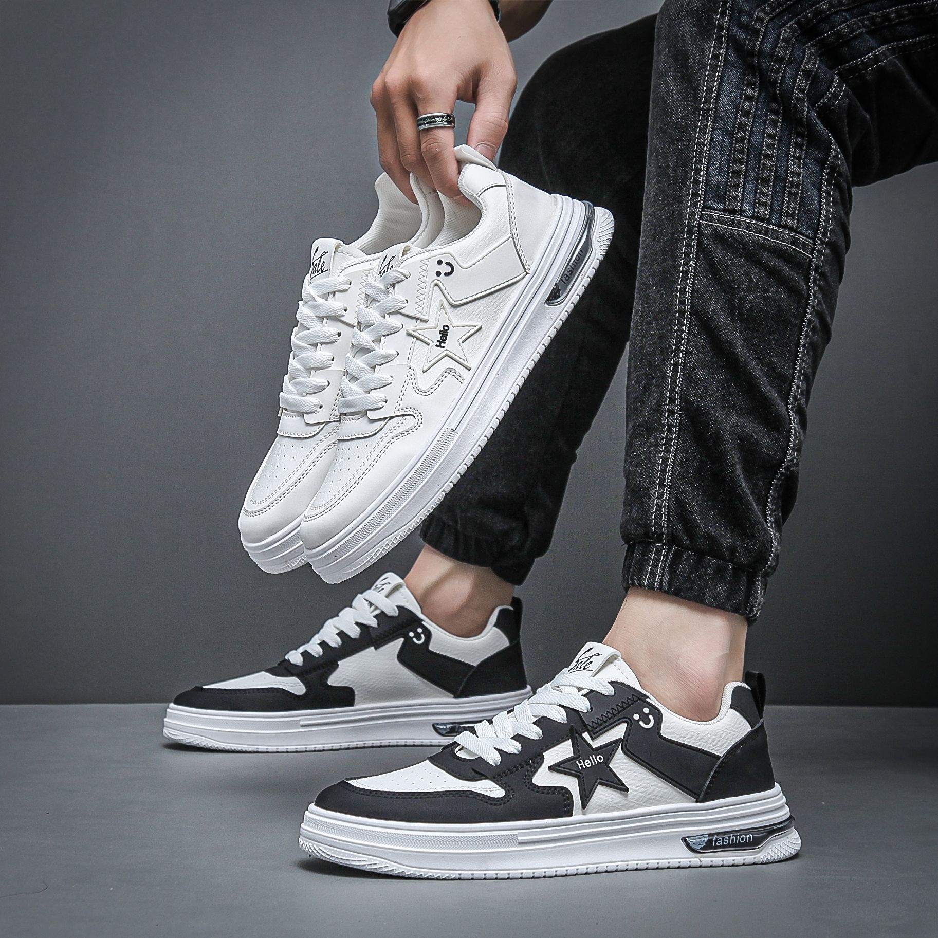 夏季板鞋男2024新款百搭白鞋运动布鞋男士休闲一脚蹬帆布小白春秋