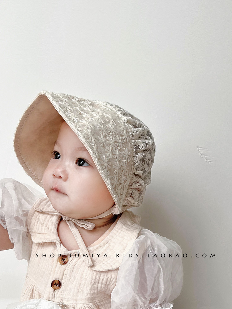 INS Baby Sun-Proof Sun Protection Hat Summer Thin Hollow 0-6 Months Old Baby Girl Western Style Lace-up Big Brim Gong Yan Hat