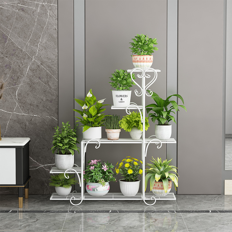 北欧铁艺阳台花架l型多层落地式简约花盆架绿萝吊兰家用室内花架