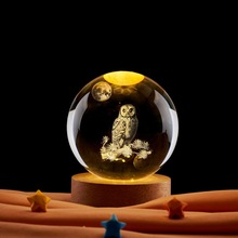 厂家直销3d内雕水晶球猫头鹰跨境专供发光小夜灯摆件创意礼品
