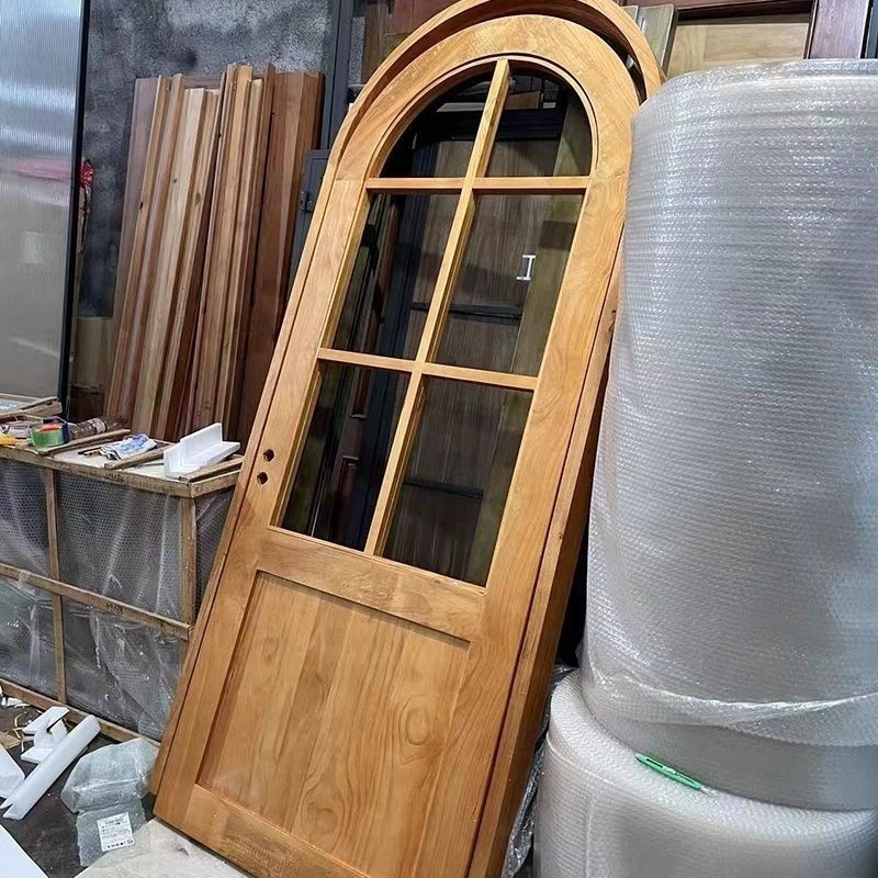实木拱形门法式原木卧室门实木民宿玻璃室内门圆弧门奶茶店弧形门