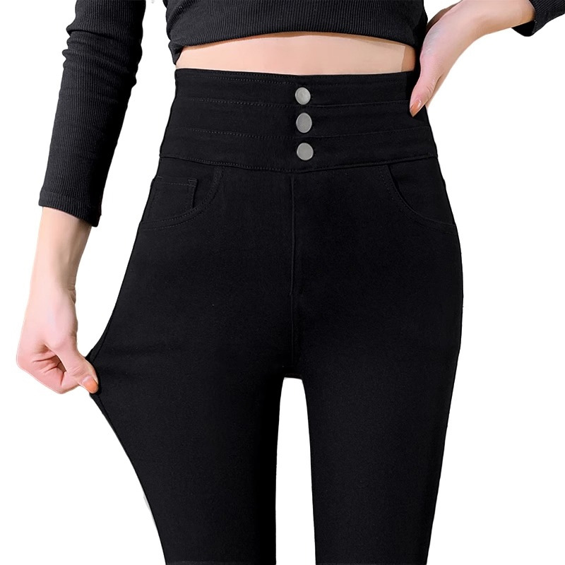 Goose down Black Leggings Fleece-Lined Thickened down Wadded Trousers Women's Clothing 2023 New High Waist Leggings Black Gold Goose down Pants