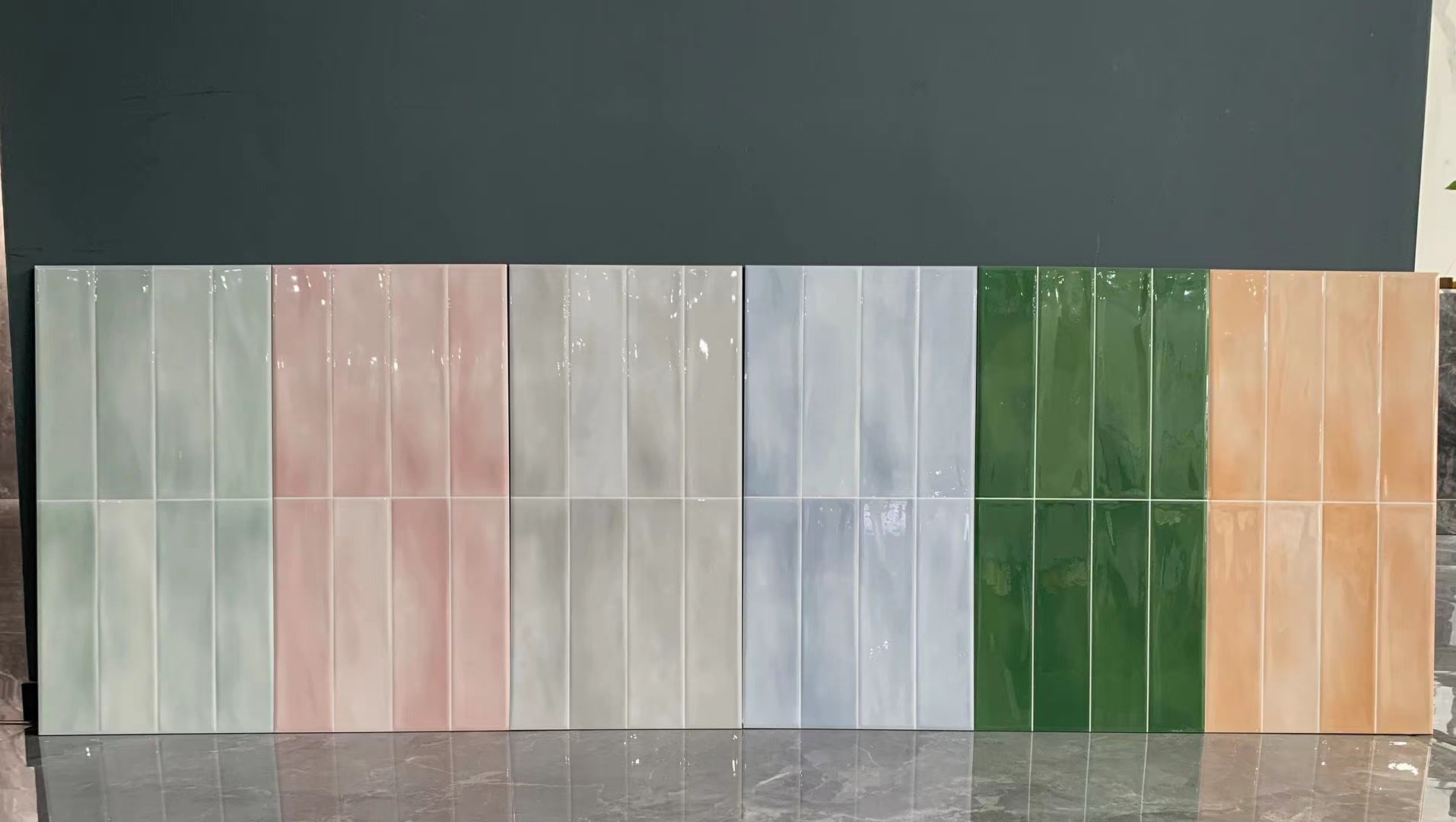 北欧轻奢风格子瓷砖渐变色300x600厨房卫生间马卡龙彩色亮光釉面