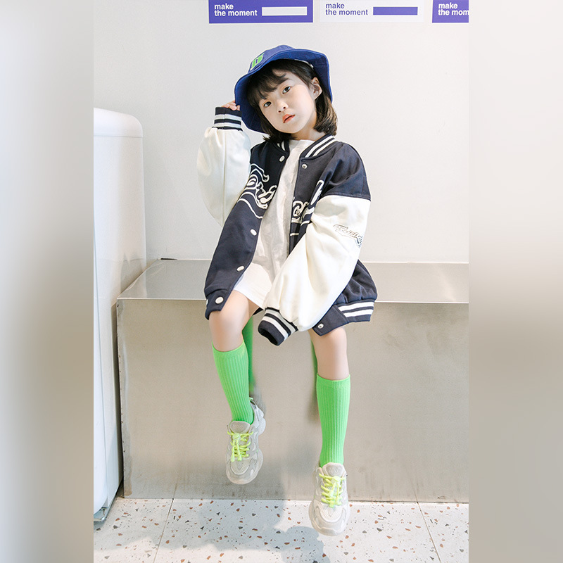 Children's Bunching Socks Straight Board without Heel Boys and Girls Candy Color Calf Socks Children Ins Solid Color Vertical Bar Thigh High Socks