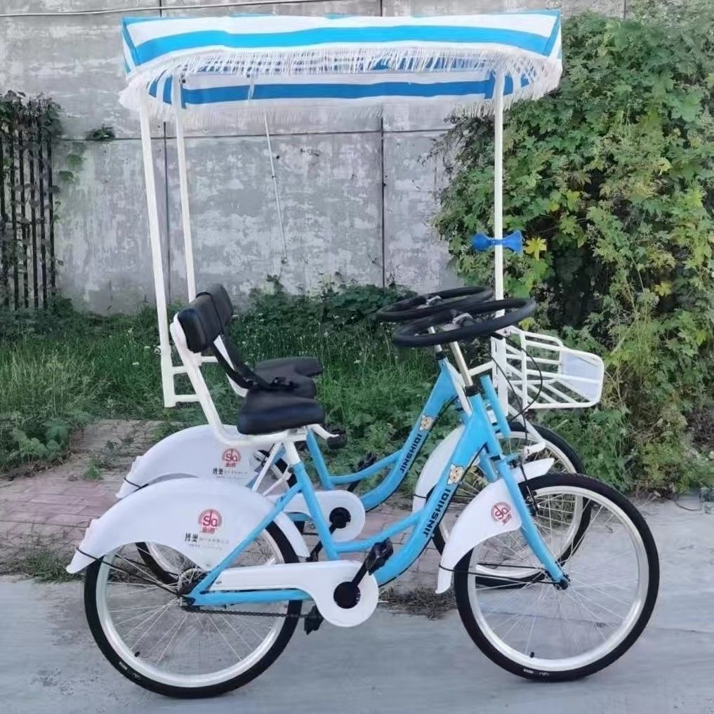新款景点四轮双排联排横排双人带篷脚踏观光自行车-阿里巴巴