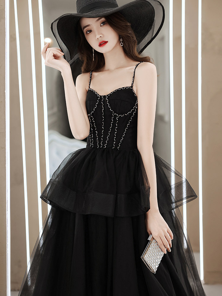 晚礼服裙女宴会质感黑色轻奢吊带小众拖尾合唱演出服夏季-阿里巴巴