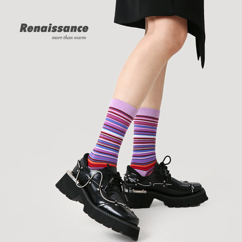 Renaissance European and American Style Spring and Summer New Women's Socks Abstract Creative Box-Packed Gift Socks Cotton Socks Mid-Calf Patterned Stockings