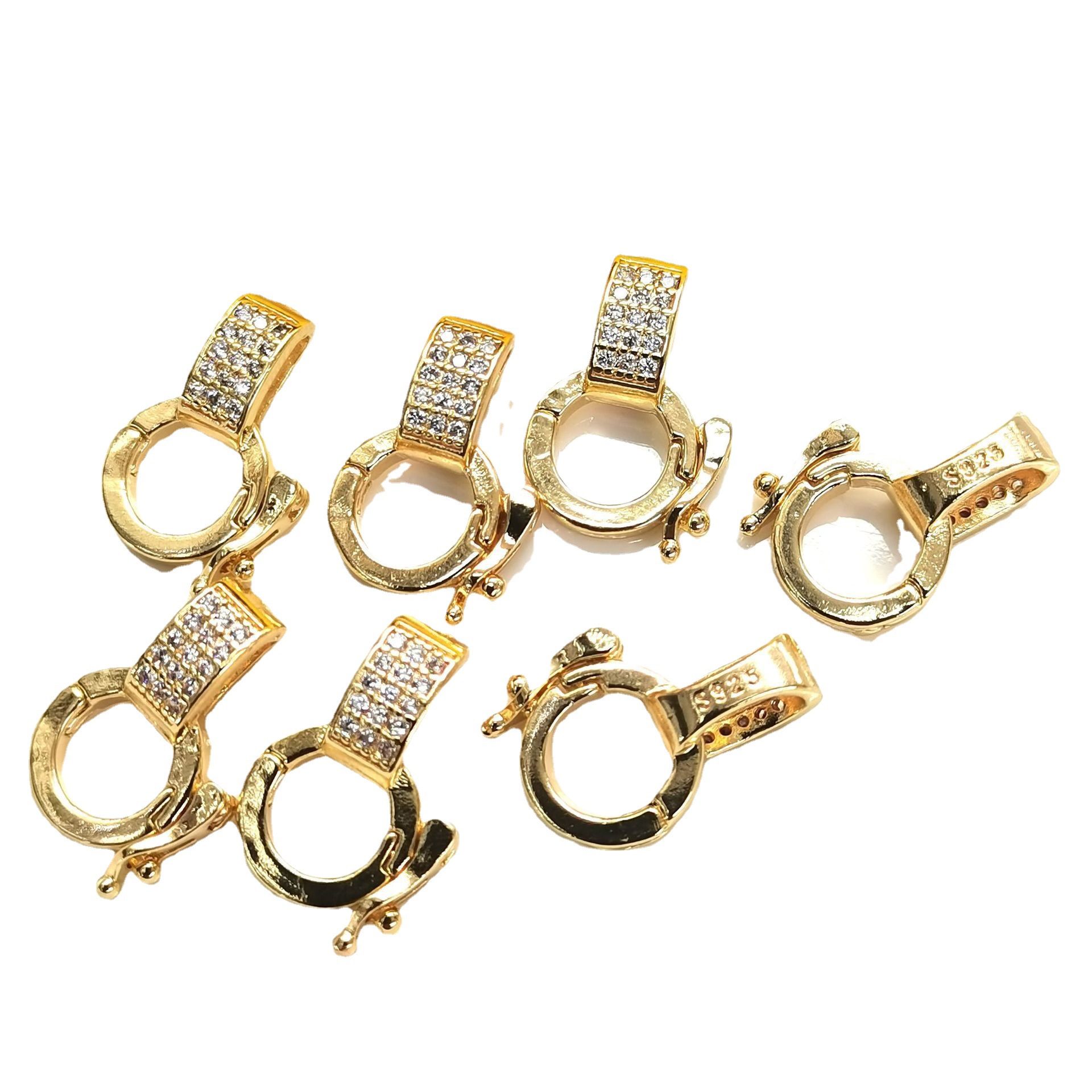 14k/18k包金圆形吊坠卡扣 翡翠玉佩镶嵌夹扣子 项链吊坠挂绳材料