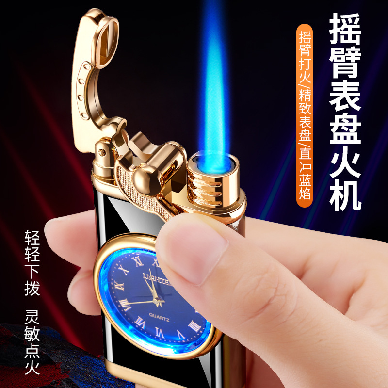 Hf606 Rocker Arm Straight Blue Flame Creative Real Dial Gas Lighters Advertising Logo Making Gift Lighter