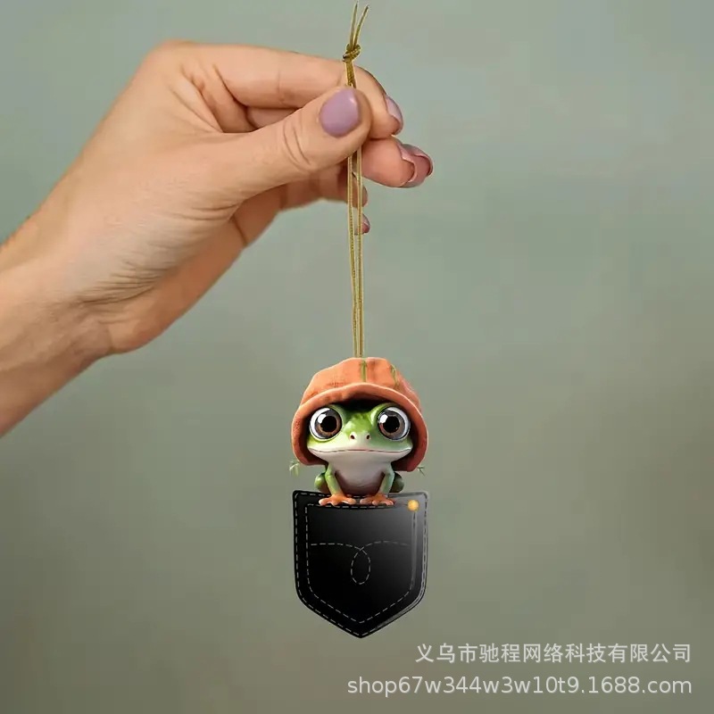 Cross-Border New Arrival Cute Frog Acrylic Flat Pendant in Pocket Car Rearview Mirror Decorative Gift Hanging Ornament