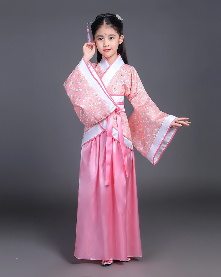 儿童演出服七仙女公主裙古代唐装汉服贵妃服小女孩古装古筝表演服