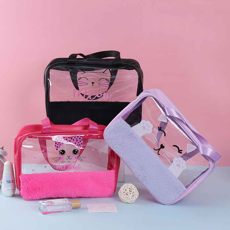 creative design cosmetic bag translucent cartoon cat printing wash bag home portable cosmetic storage bag