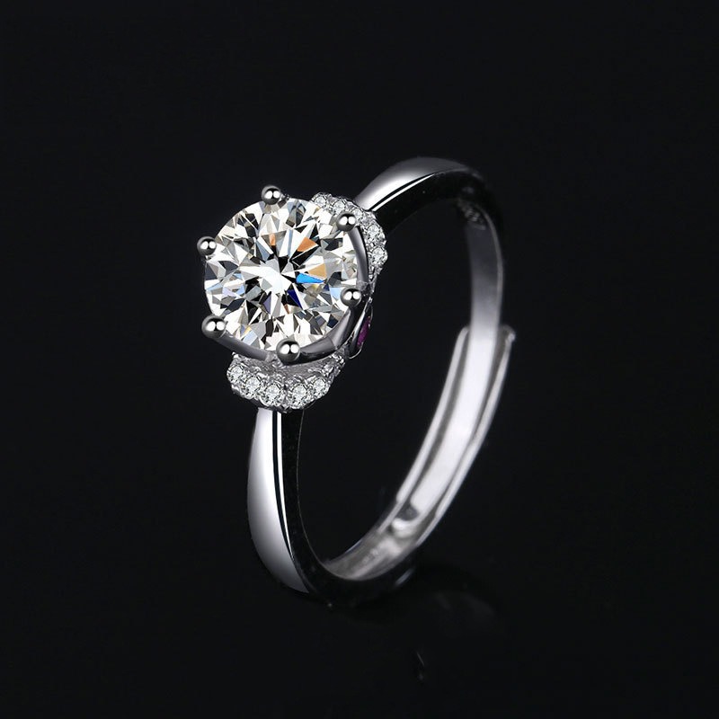 直播货源真爱加冕钻戒女公主六爪开口求婚戒仿真莫桑石一克拉戒指