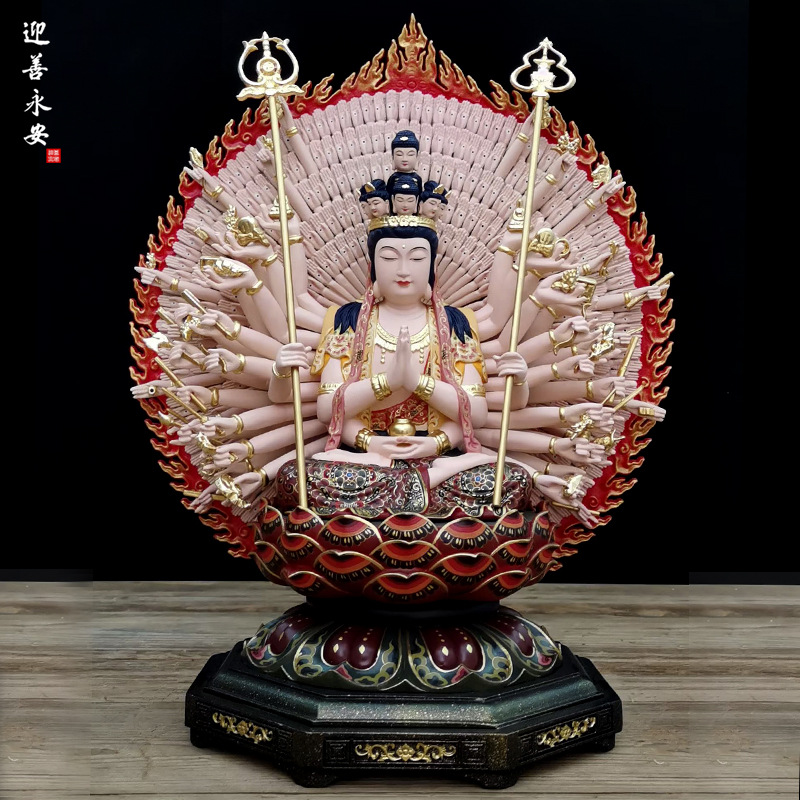 千手观音菩萨供奉佛像大全实木雕彩绘贴金铜像鎏金摆件家居纯手工