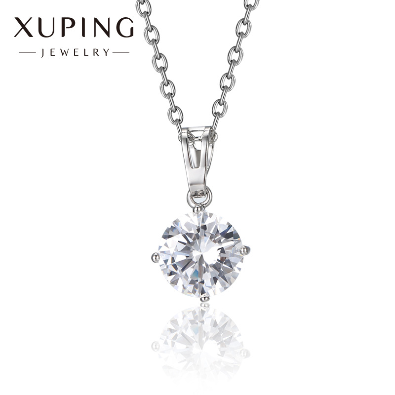Xuping Jewelry White-Plated Gold Four-Claw Single Stone Clavicle Chain Cold Style Simple Synthetic Cubic Zirconia Necklace