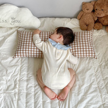 韩国ins风小熊头棉格子儿童抱枕靠枕宝宝长条枕头婴儿床围防撞条