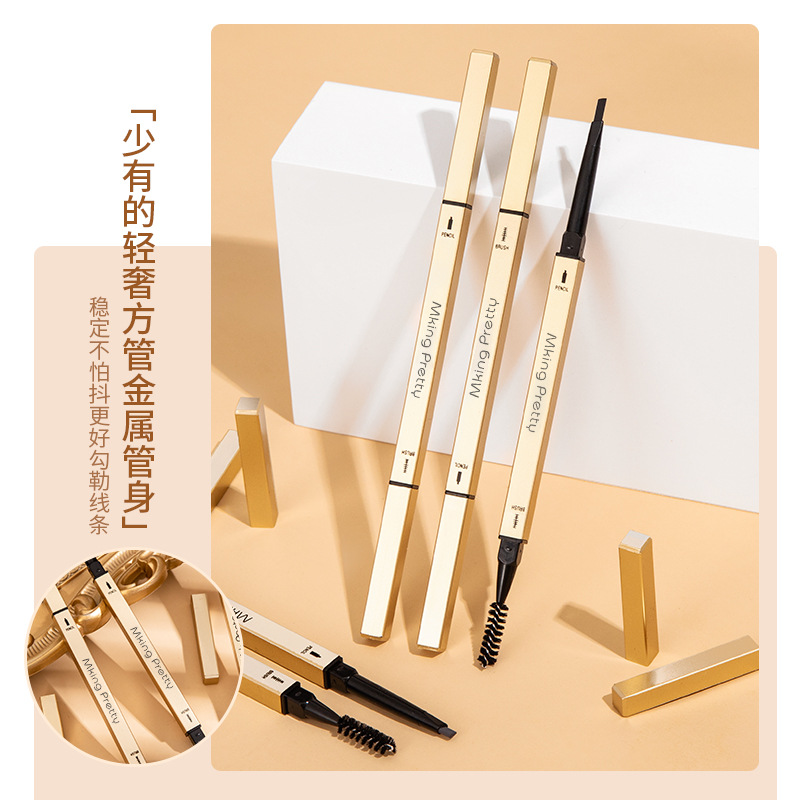 Electroplating Small Gold Bar Eyebrow Pencil Double-Headed Small Gold Chopsticks Triangle Eyebrow Pencil Waterproof and Durable Non-Decolorizing Fine-Headed Beginner Student