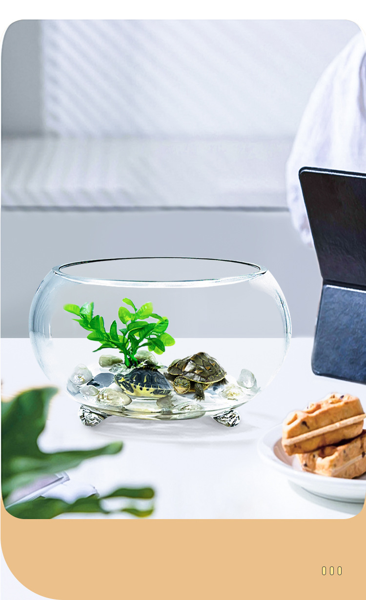 鱼缸玻璃小圆形办公桌绿萝水培家用小鱼创意透明小型迷你桌面乌龟