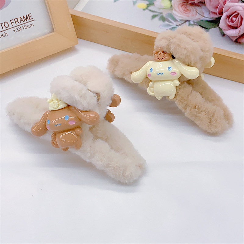 Autumn and Winter New Wholesale Little Girl plus-Sized 13cm Plush Barrettes with Milk Tea Color Cartoon Animal Grip