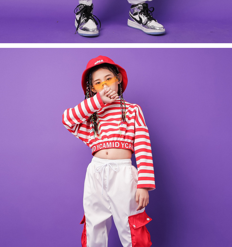 女童爵士舞服装儿童街舞套装女孩露腰长袖春秋款衣服嘻哈演出服潮