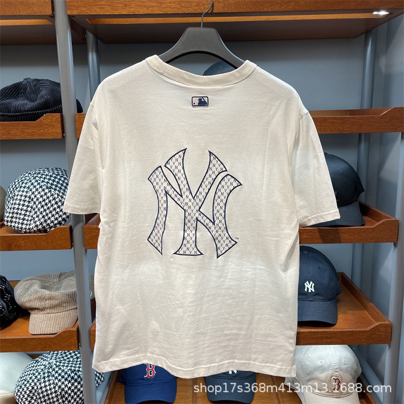 官网同款潮牌ny大字母男女情侣t恤夏季老花短袖运动休闲宽松上衣