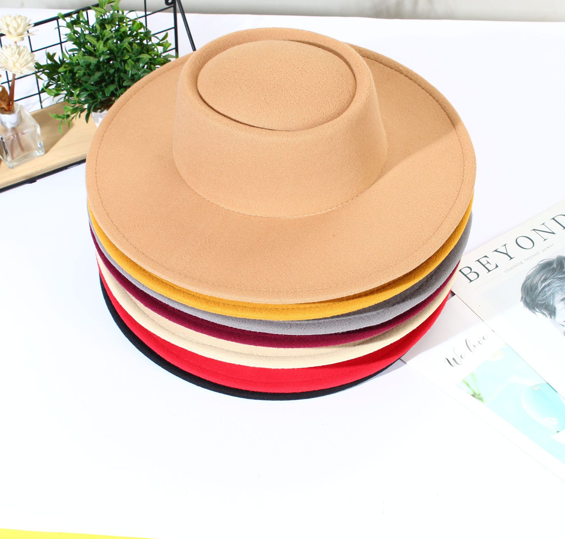 跨境热款凹顶毡帽秋冬季仿羊毛女士法式英伦时尚大檐圆顶男士礼帽