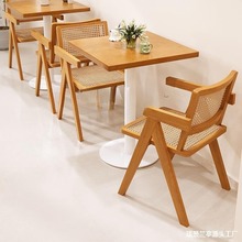 日式网红ins风实木餐桌烘焙甜品店专用方桌咖啡馆休闲小圆桌商用