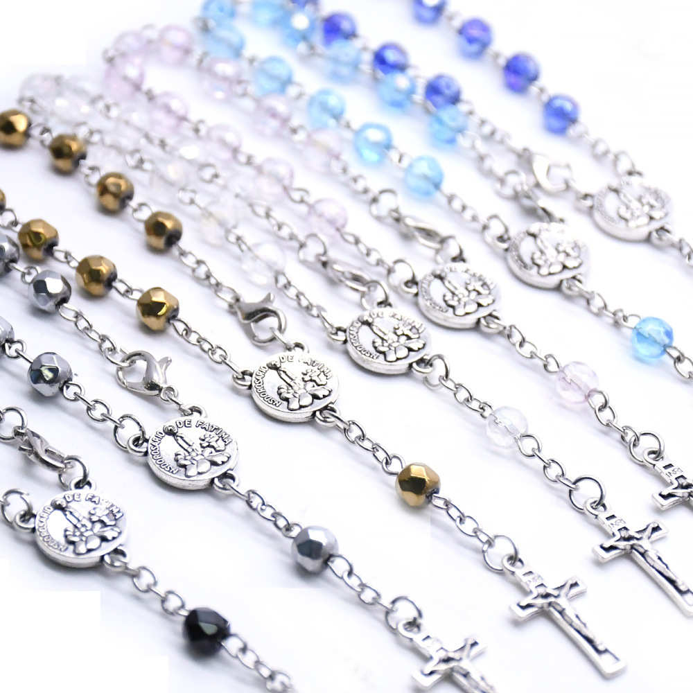 E-Commerce Boxed Fatima Crystal Rosary Bracelet Cross Bracelet Religious Ornament Prayer Beads