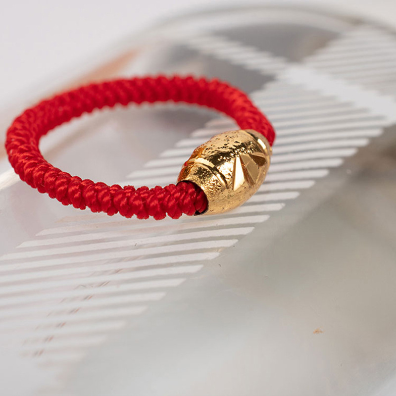 越南沙金车花转运珠路路通戒指黄铜镀金情侣小金珠编织绳戒指礼物