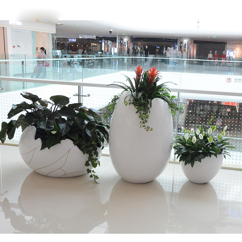 玻璃钢简约商场户外落地花钵酒店装花盆饰组合园林景观种植大花瓶
