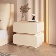 奶油风床头柜皮质简约现代小型卧室床边柜极简易收纳柜免安装一体