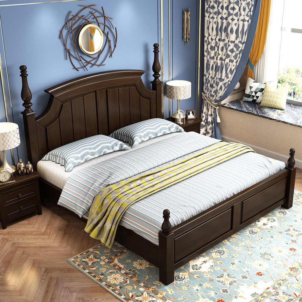 美式实木床1.5米卧室简约白色双人大床 1.8米液压高箱 储物实木床