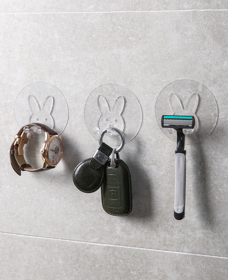 多功能透明挂钩无痕强力壁挂粘钩免打孔可爱兔子浴室插头挂钩