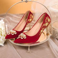 红色高跟鞋新款秀禾婚纱两穿婚鞋女新娘鞋中式婚礼敬酒高跟孕妇