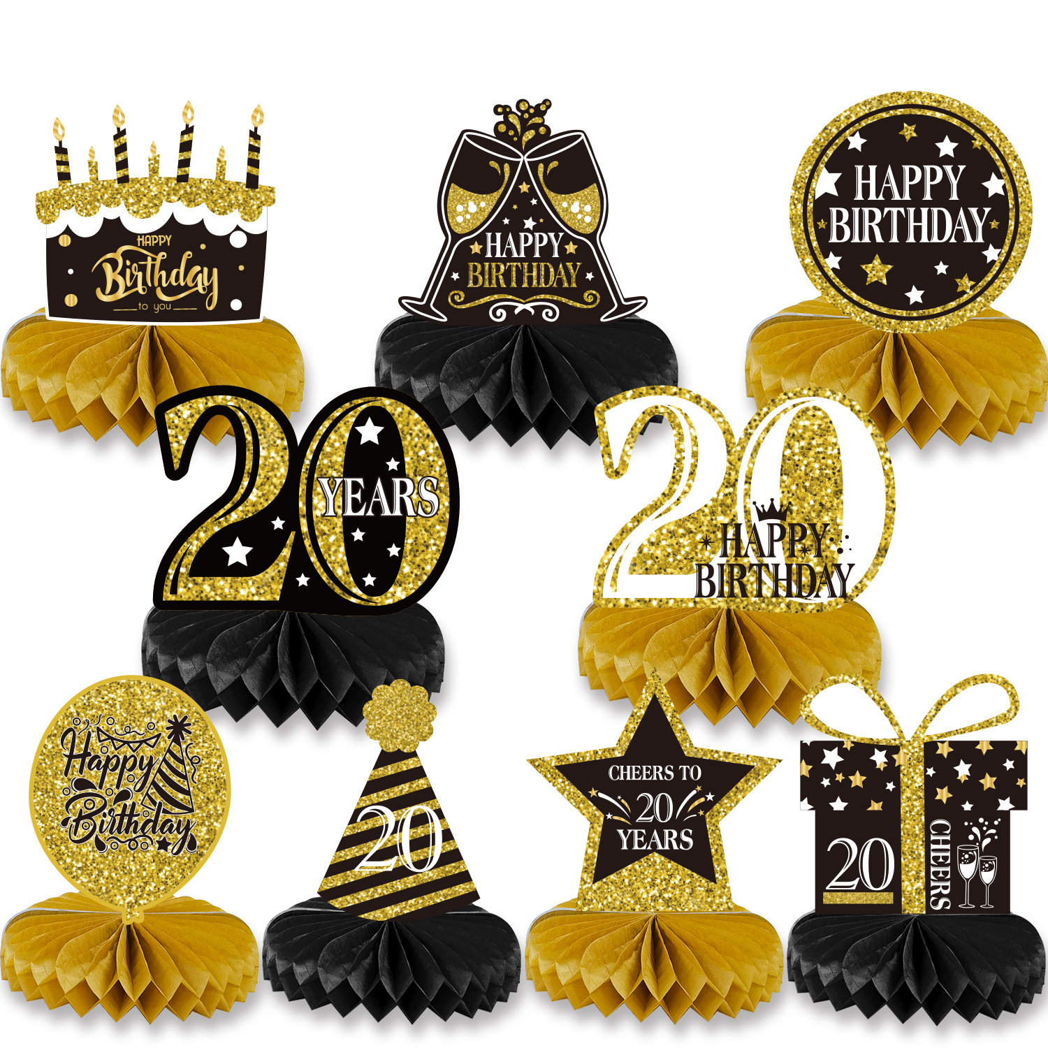 Black Gold 16-Year-Old Birthday Theme Honeycomb Ball Decoration Desktop Central Decoration Birthday Party Honeycomb Table Decoration