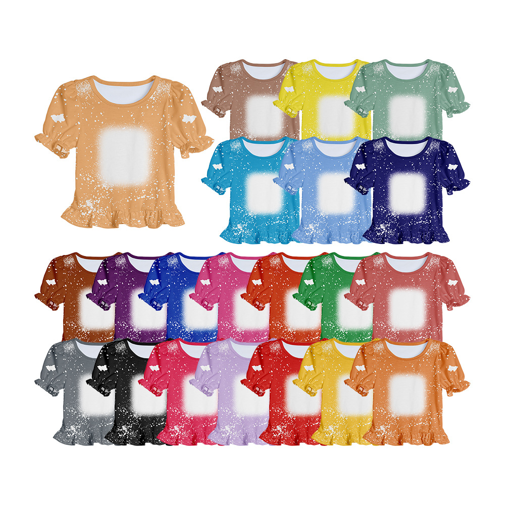 Children's T-shirt Toddler Puff Sleeve Top with Swing Tie-Dyed 230G Imitation Cotton Pull Frame Sweat-Absorbent Short Sleeve Little Girl