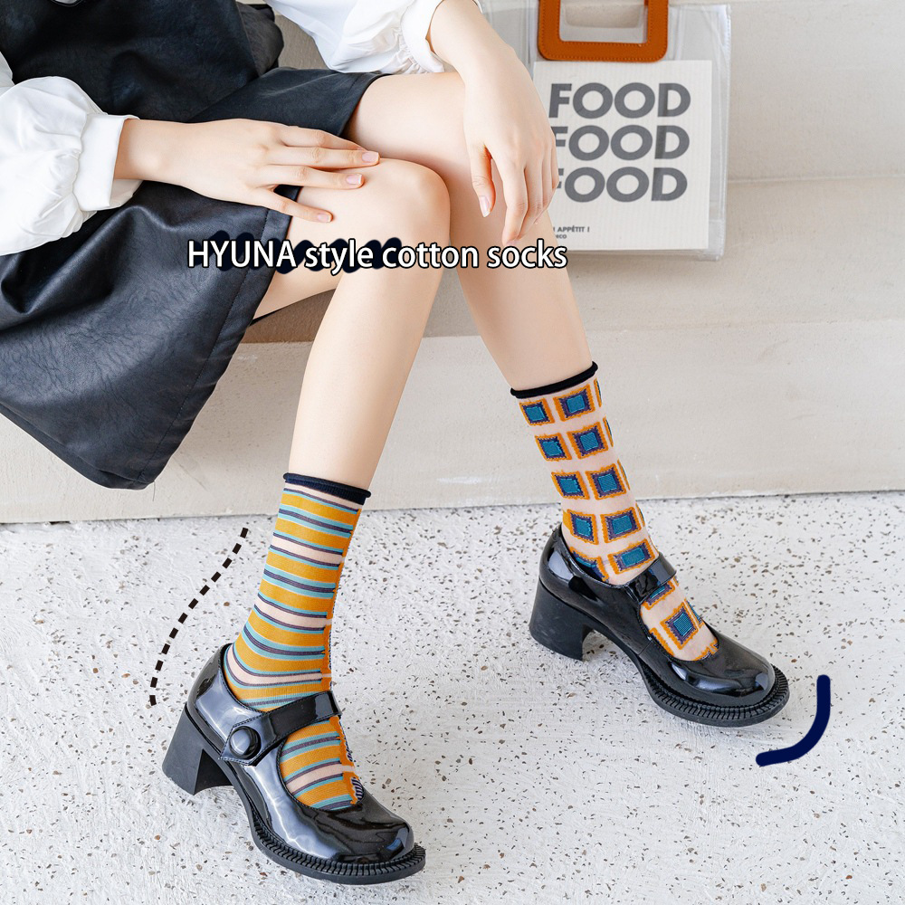 Women's Socks Spring/Summer Thin Cartoon Ins Trendy Socks Spun Glass Street European and American Style Elegant Cotton Socks Factory Wholesale