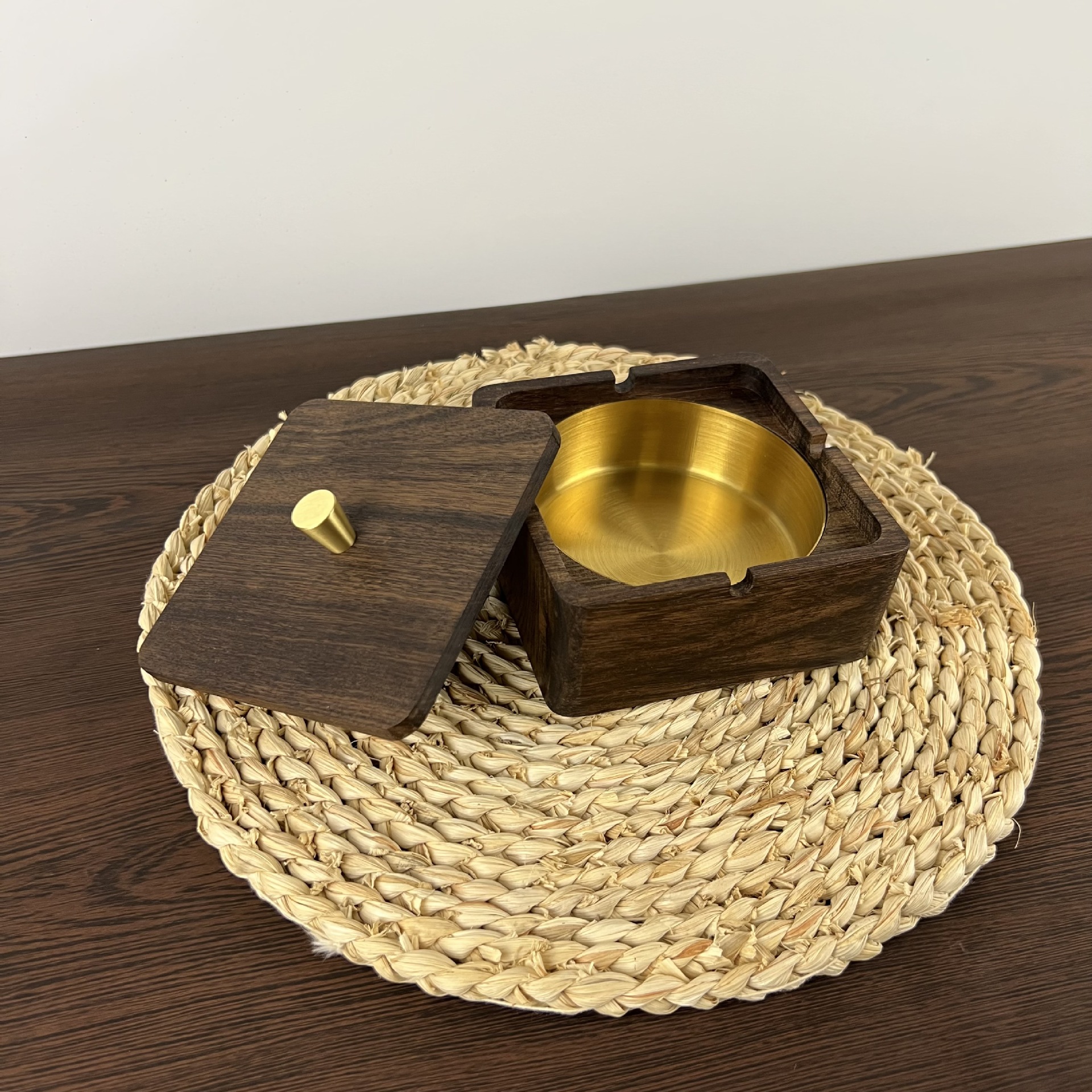 黑酸枝红木烟灰缸 大号烟灰缸带盖防风烟灰缸创意烟灰缸可印logo