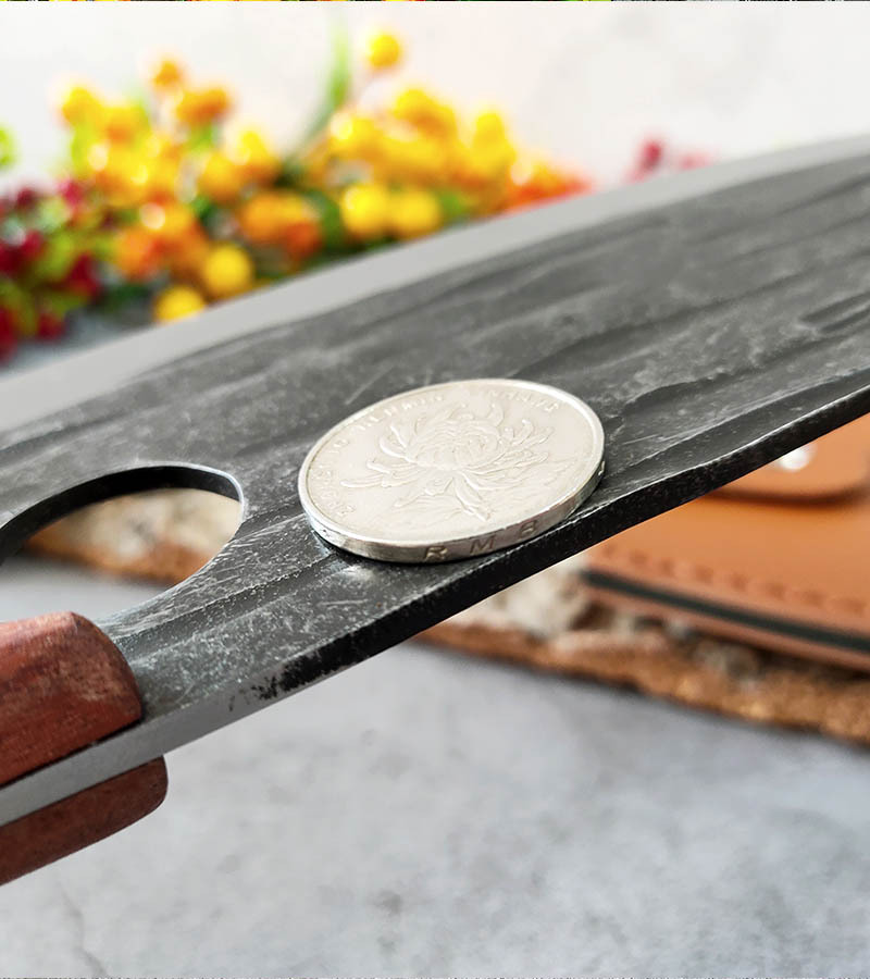 木柄锤纹屠宰小弯刀不锈钢剔骨割肉剥皮杀鱼屠夫刀户外指环小菜刀