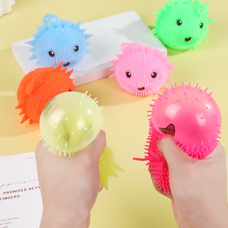 Children's Decompression SUNFLOWER Squeezing Toy Luminous Toys Funny Quirky Hedgehog Hairy Ball Vent Ball Toys Wholesale