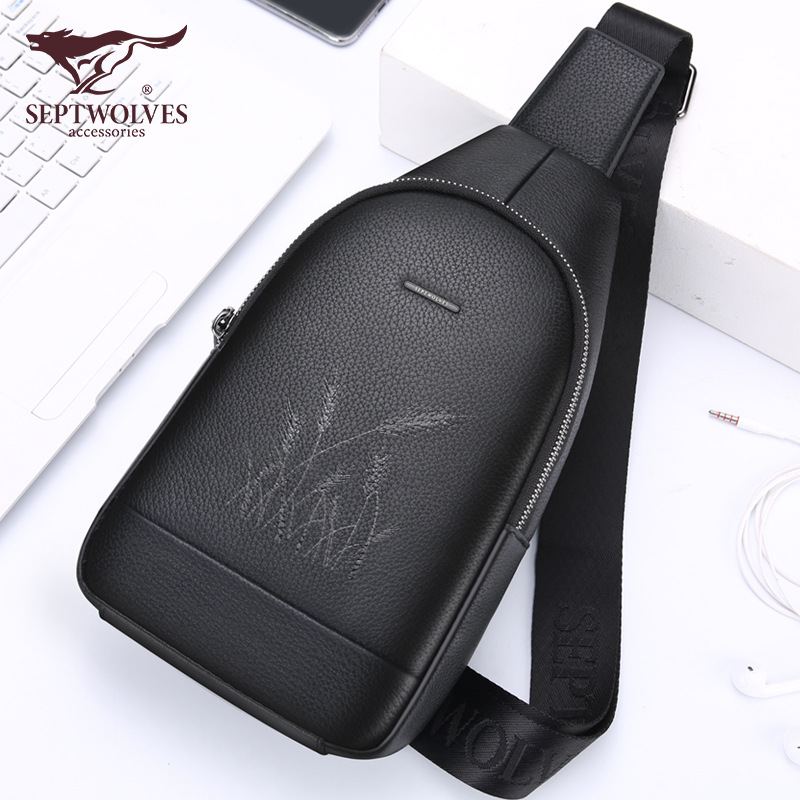 胸包男头层牛皮斜挎单肩包休闲男包小背包男士包包挎包大容量潮牌