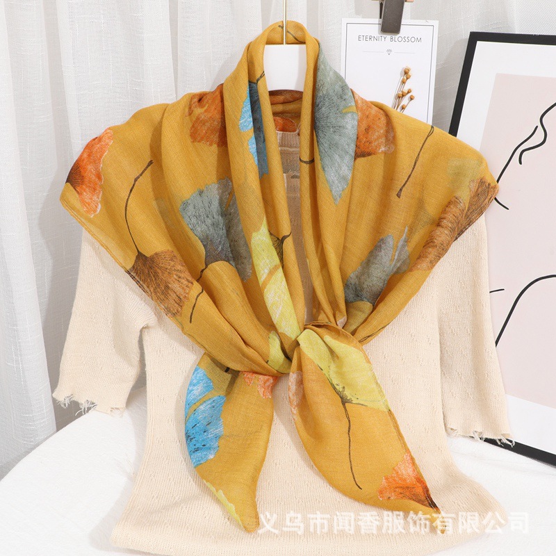 Ethnic Style Closed Toe Large Kerchief 90cm Voile Cotton Thin Scarf Autumn and Winter Warm Shawl Sunscreen Scarf for Women