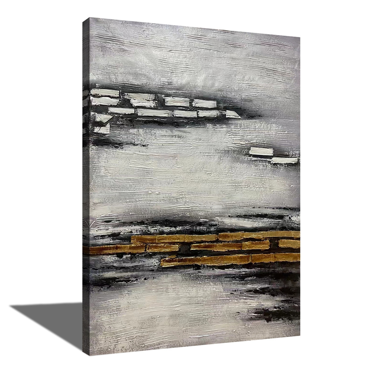 手绘厚肌理抽象金泊帆布油画 客厅装饰玄关无框画亚马逊跨境代发