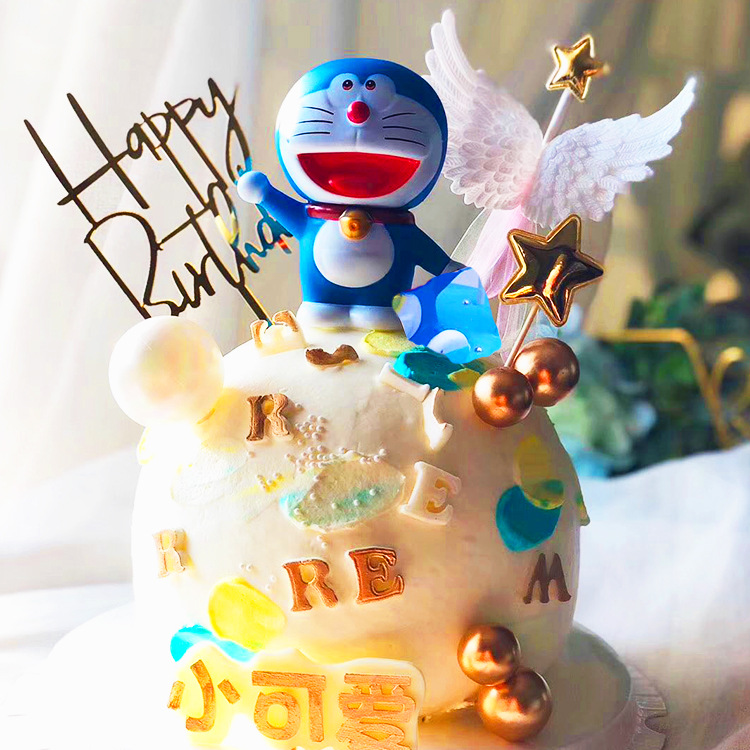生日蛋糕装饰叮当猫摆件儿童网红举手蓝胖子哆啦a梦机器猫公仔摆