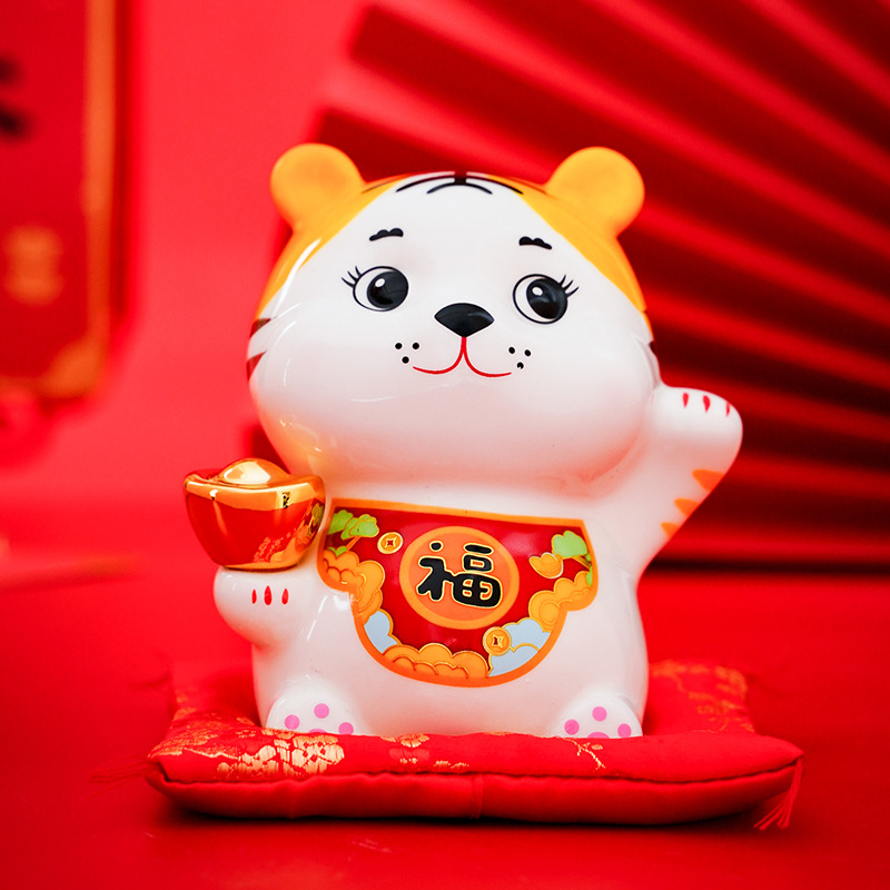 创意陶瓷招财老虎存钱罐摆件家居客厅装饰店铺开业礼品可爱储蓄罐