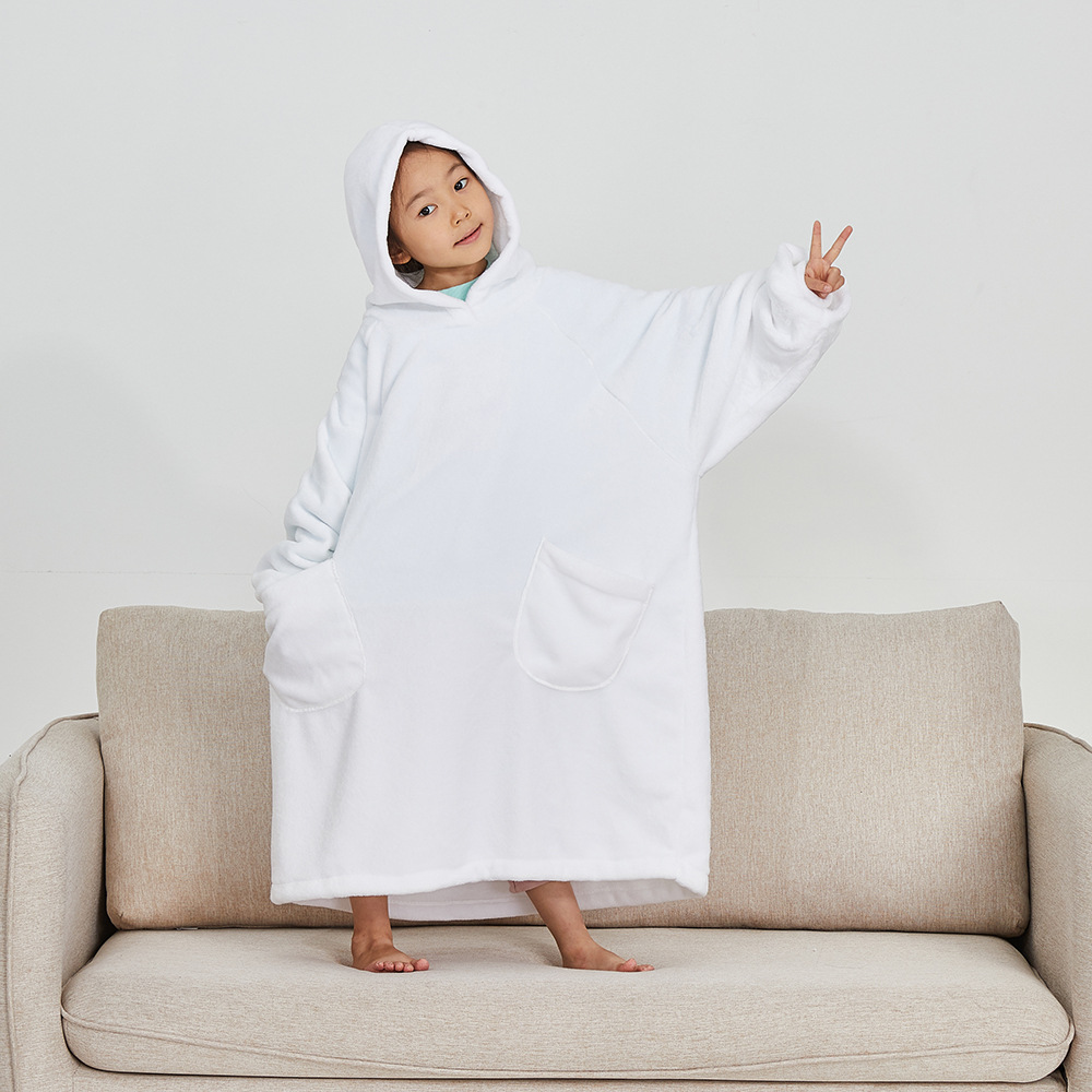 Sublimation Hooded Lazy Pajamas Double Pocket Children's 300G Flannel Home Wear Loose Long Clothes