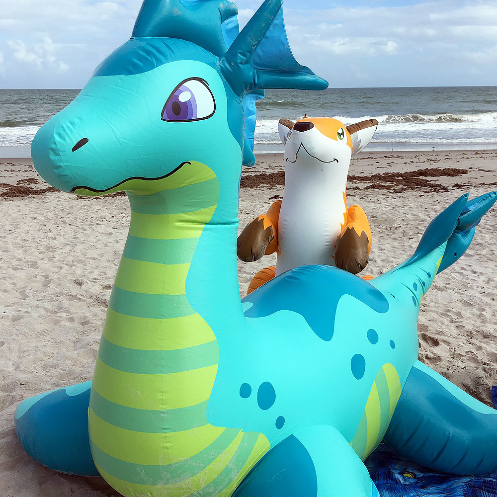 惠州工厂1.5/3米大型充气海龙坐骑 恐龙浮排漂浮水上浮床派对动物