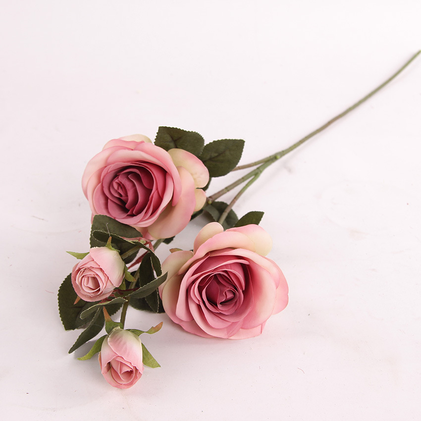 高仿真花秋4头玫玫婚庆绢花桌面摆设假花装饰仿真玫瑰花手工花